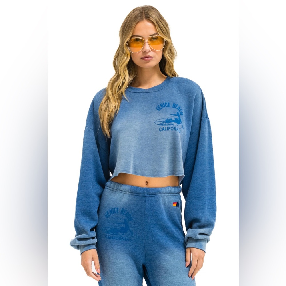 AVIATOR NATION | ✨NEW✨ Venice Super Cropped Crew Relaxed in Faded Water